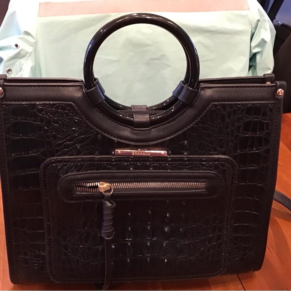 Brahmin Black Crocodile-Embossed Satchel
